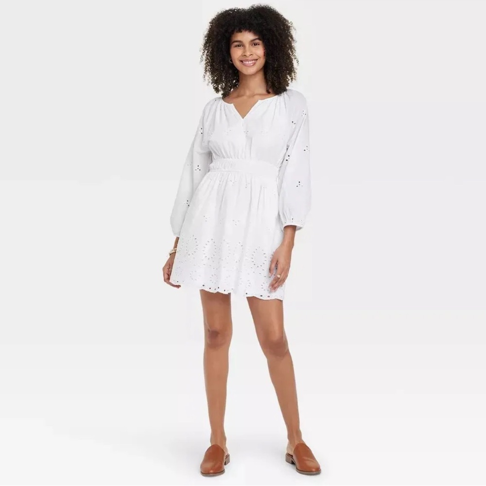 Universal Thread (Target) Puff 3/4 Sleeve Eyelet Short Dress Size: M
